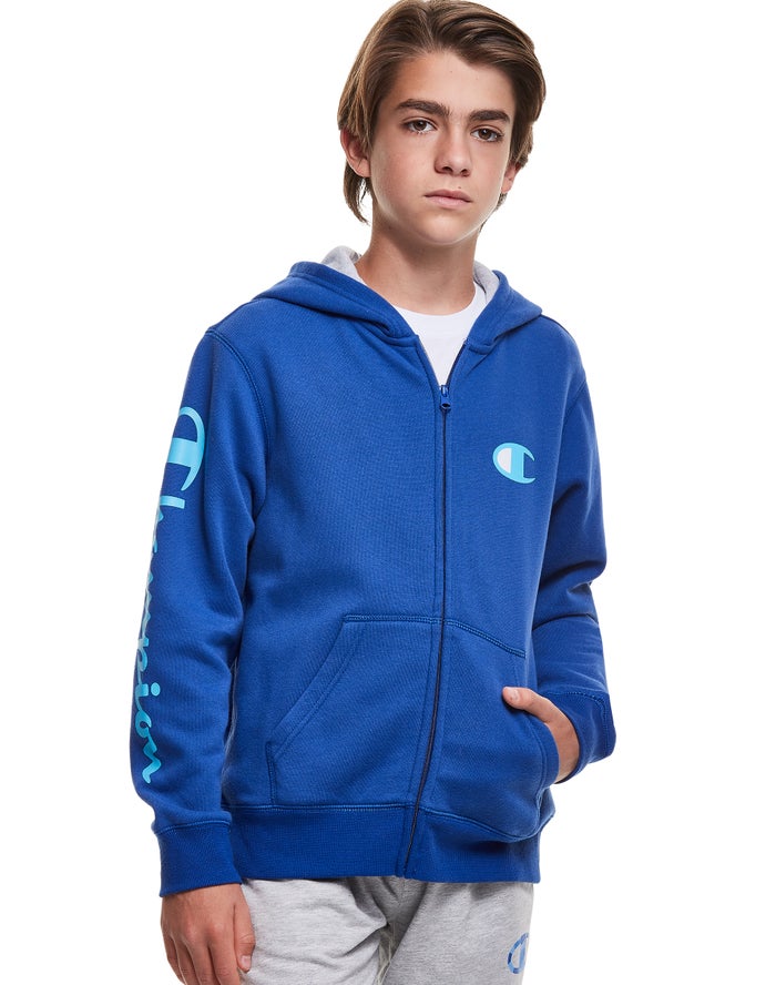 Champion Fleece Zip C Script Hoodie Jongens - Blauw - Belgie 6059YKAUL